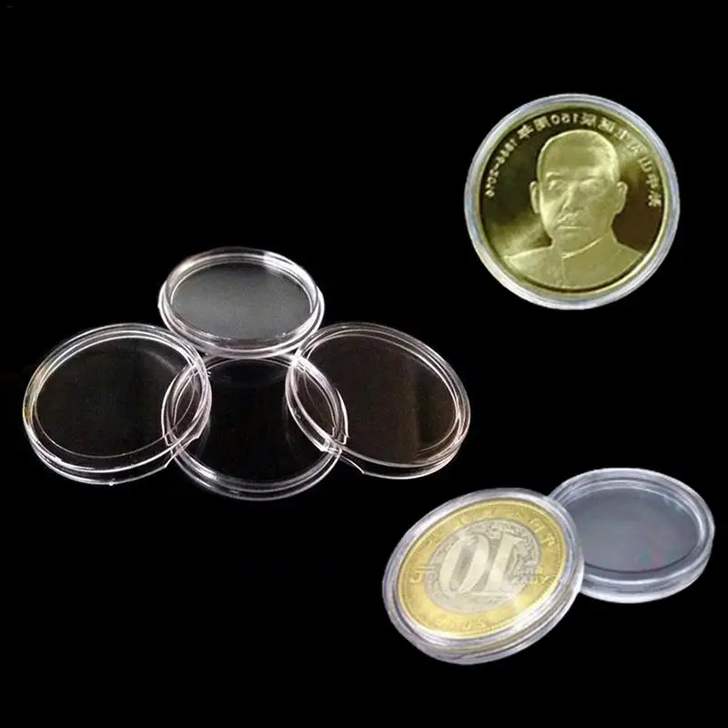 

100pcs/lot 40mm Commemorative Coin Collection Protection Box Coin Transparent Small Round Box Bitcoin Collection Storage Box