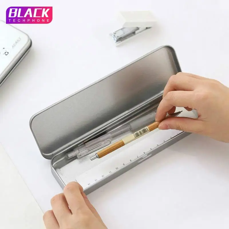 

Printed Stationery Box Panda Windmill Flower Rabbit Deer Bear Pattern Silvery Metal Hinged Pen Pencil Case for Students Desktop