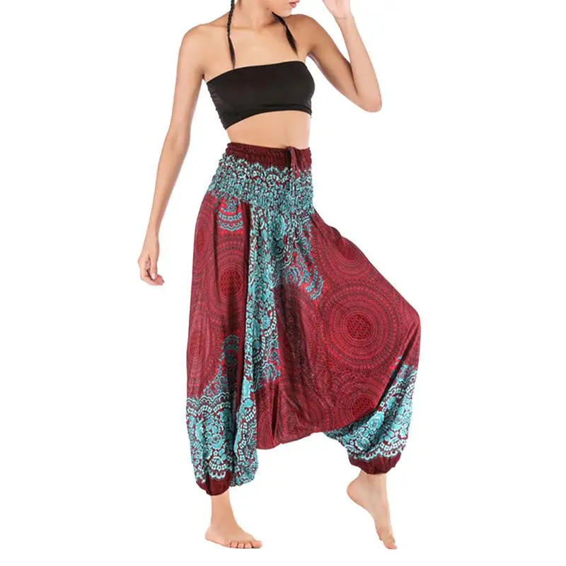 

MISSKY Casual Summer Loose Women Trousers Baggy Boho Aladdin Harem Pants Leisure High-waist Bohemian Loose Crotch Pants Female