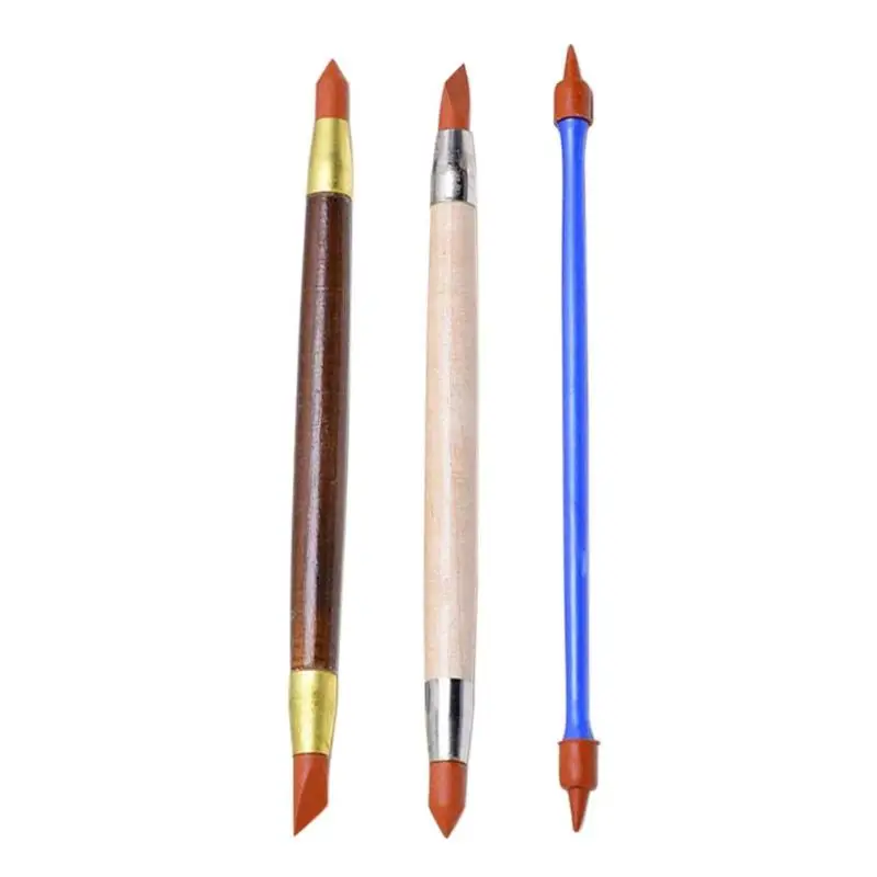 3pcs/set Wood Handle Silicone Rubber Clay Shaper Sculpting Fimo Polymer