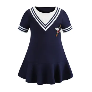

Funfeliz Spring Summer Navy Blue Dress Girls Cotton Toddler Girl Dresses 2019 New A Line Kids Dresses Children Clothes