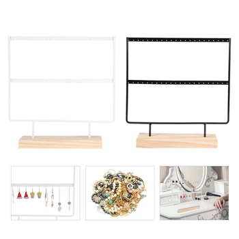 

New Wooden Dish Stainless Steel Earrings Jewelry Organizer Display Holder Stands