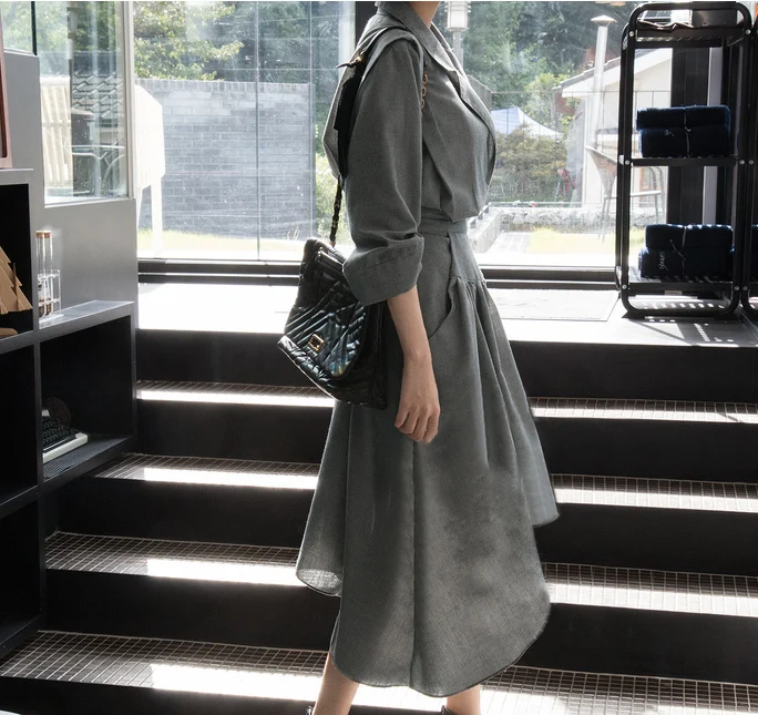 LANMREM Spring New Fashion Korea 2019 New Fashion Notched Three Quarter Sleeve Irregular Hem Mid-calf Dress Woman FA14001 LANMREM Spring New Fashion Korea 2019 New Fashion Notched Three Quarter Sleeve Irregular Hem Mid-calf Dress Woman FA14001