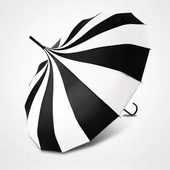 

Black And White Rain Umbrella Women Big Large Long Handle Gothic Classical Windproof Tower Pagoda Style