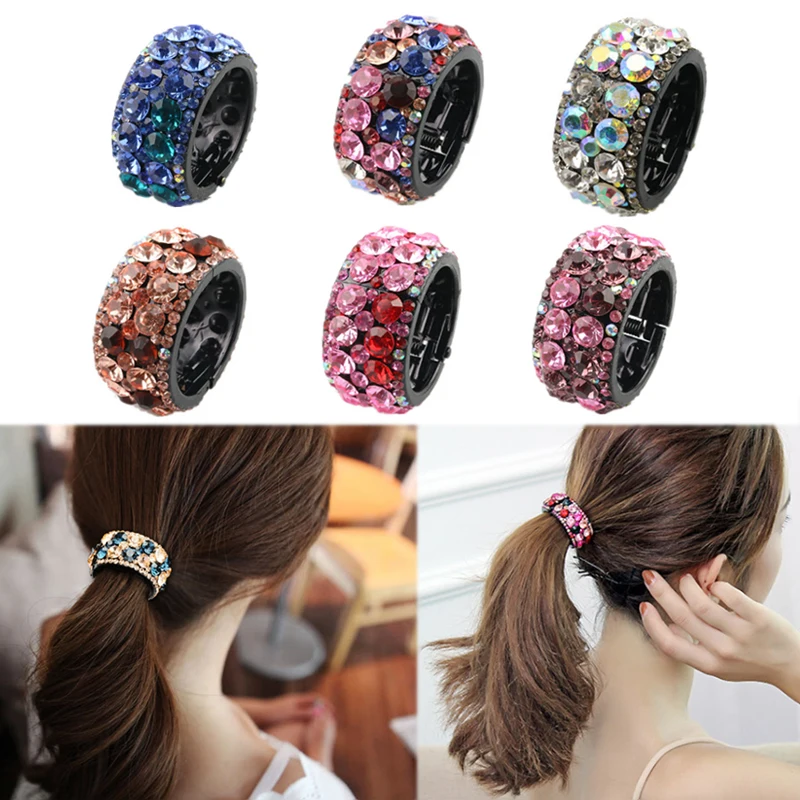

1PC LNRRABC 2018 plastic crystal color hairpin ponytail holder ladies jewelry flower hairpin round buckle hair rope rings
