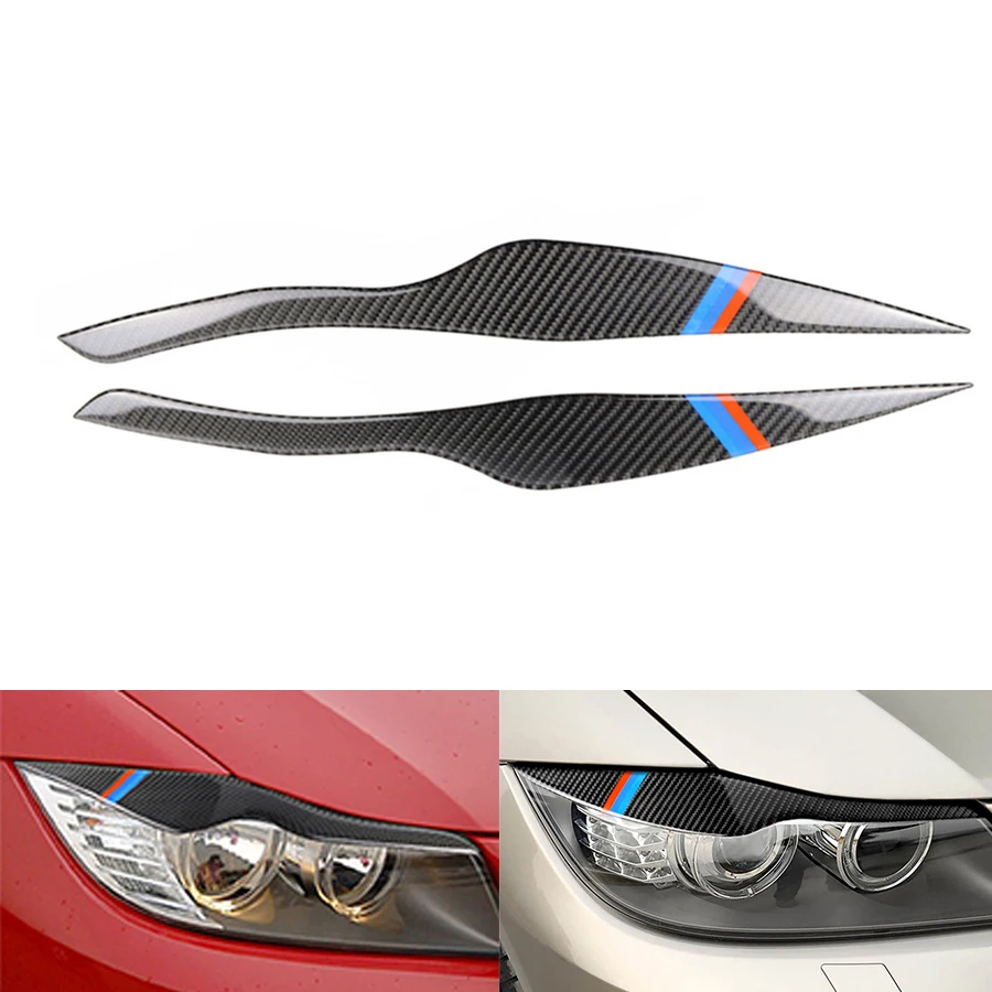 

2pcs Carbon Fiber Headlight Eyelid Cover Eyebrows Trim Car Stickers For BMW E90 Front Headlamp Eyebrows 3 series 318i 320i 325i
