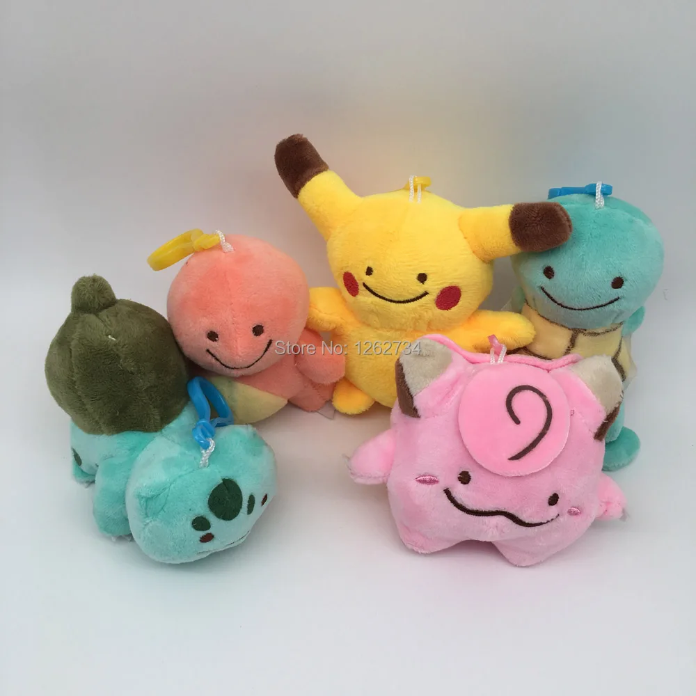 

Lovely 5pcs/set Pikchu Charmander Squirtle Bulbasaur Clefairy Ditto Metamon 10CM Plush Pendants Retail