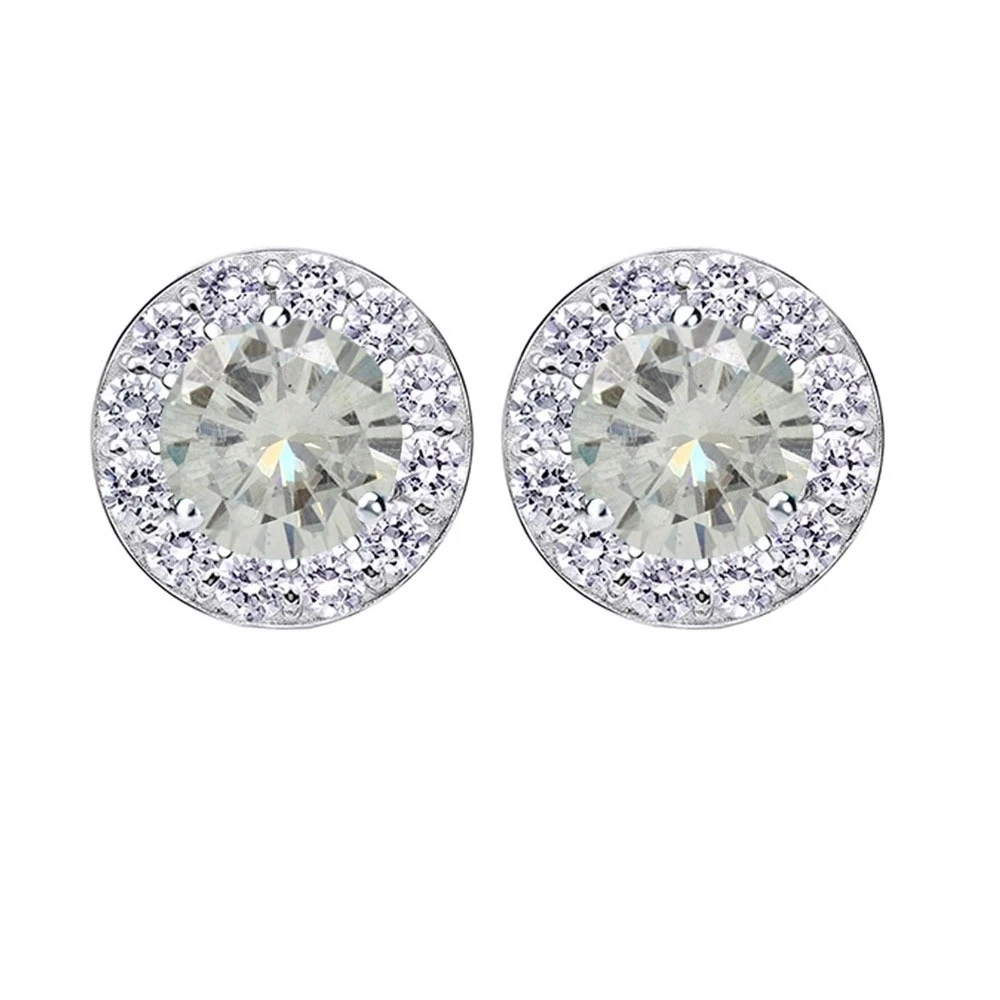 10k White Gold 2.5 ct Moissanite Halo Stud Earrings With Screw Back-in