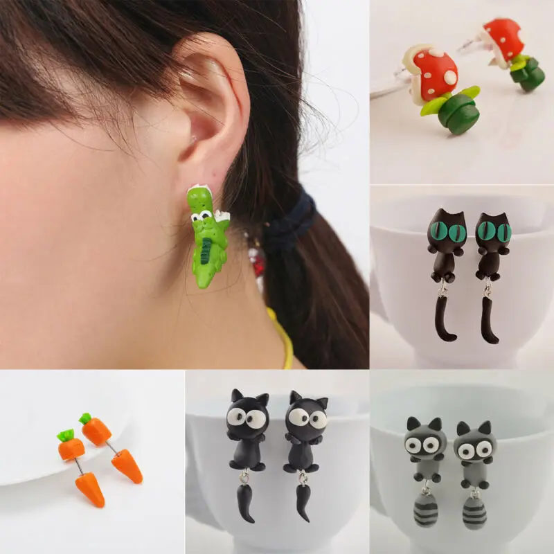 

Novelty 3D Cartoon Animal Fox Cat Flower Polymer Clay Ear Stud Earrings Jewelry Snowflower Gift Polymer Drop Christmas Party
