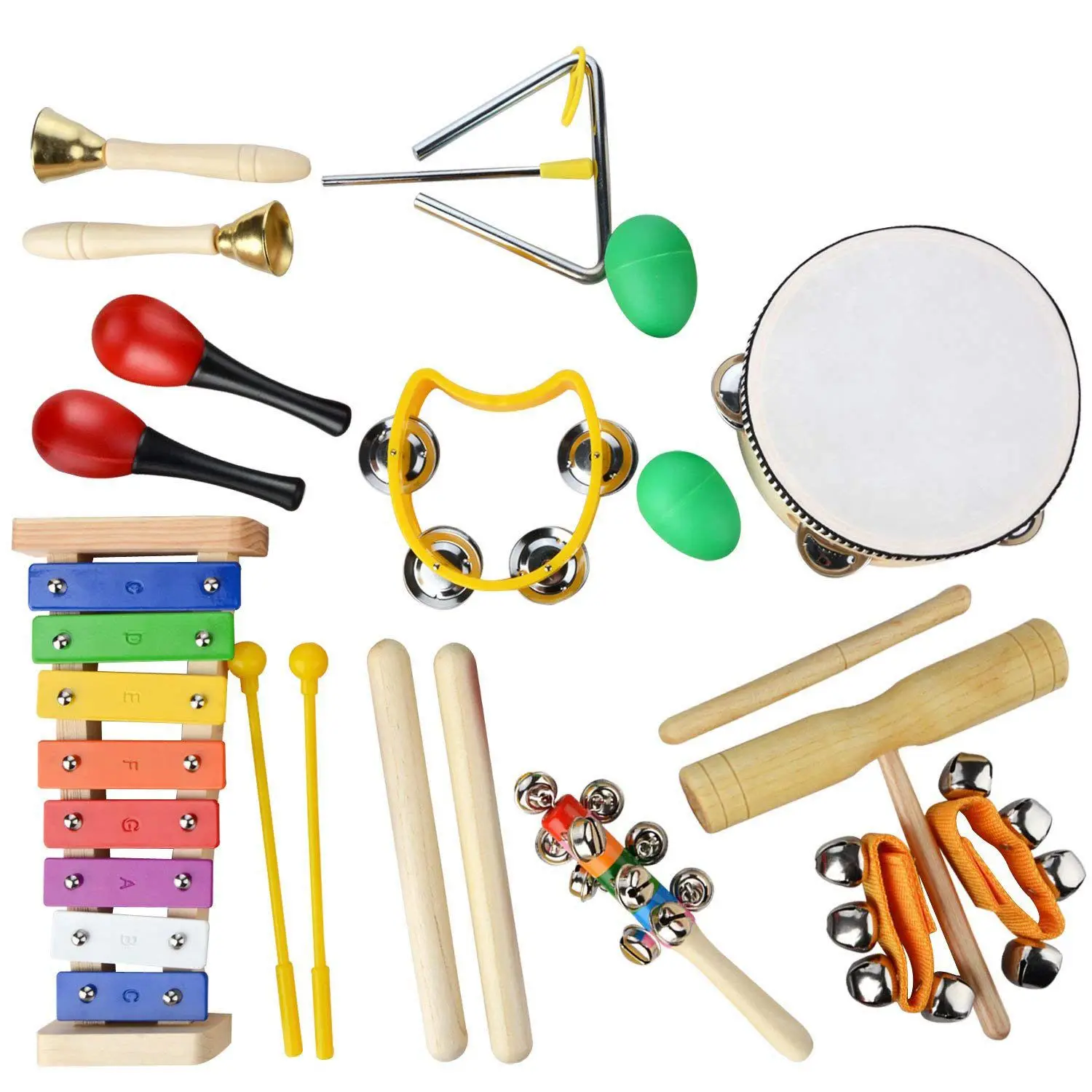 

New Musical Instruments Set,20 PCS Wooden Percussion Toy Rhythm & Music Education Band Set Fun Toddlers Toys Best Gift for Kid