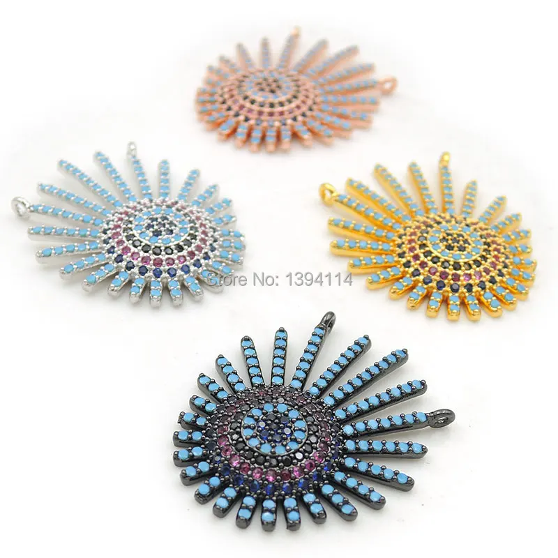 

28*24*3mm Micro Pave Kallaite CZ Sun Charm Of Double Circles Fit For Women As Necklaces Accessory