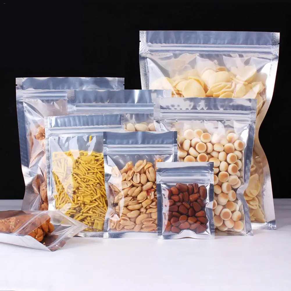 100 шт сумка для хранения еды самозапечатывающаяся пищевая упаковка пластиковая сумка покрытая алюминием полупрозрачная Портативная Алюминиевая фольга сумка на молнии