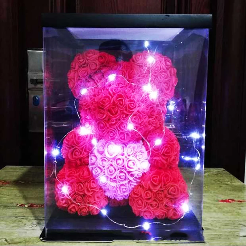  LED Rose Bear Gift Creative Simulation Eternal Flower Little Bear PE Soap Rose Valentine's Day Pres - 32962376306