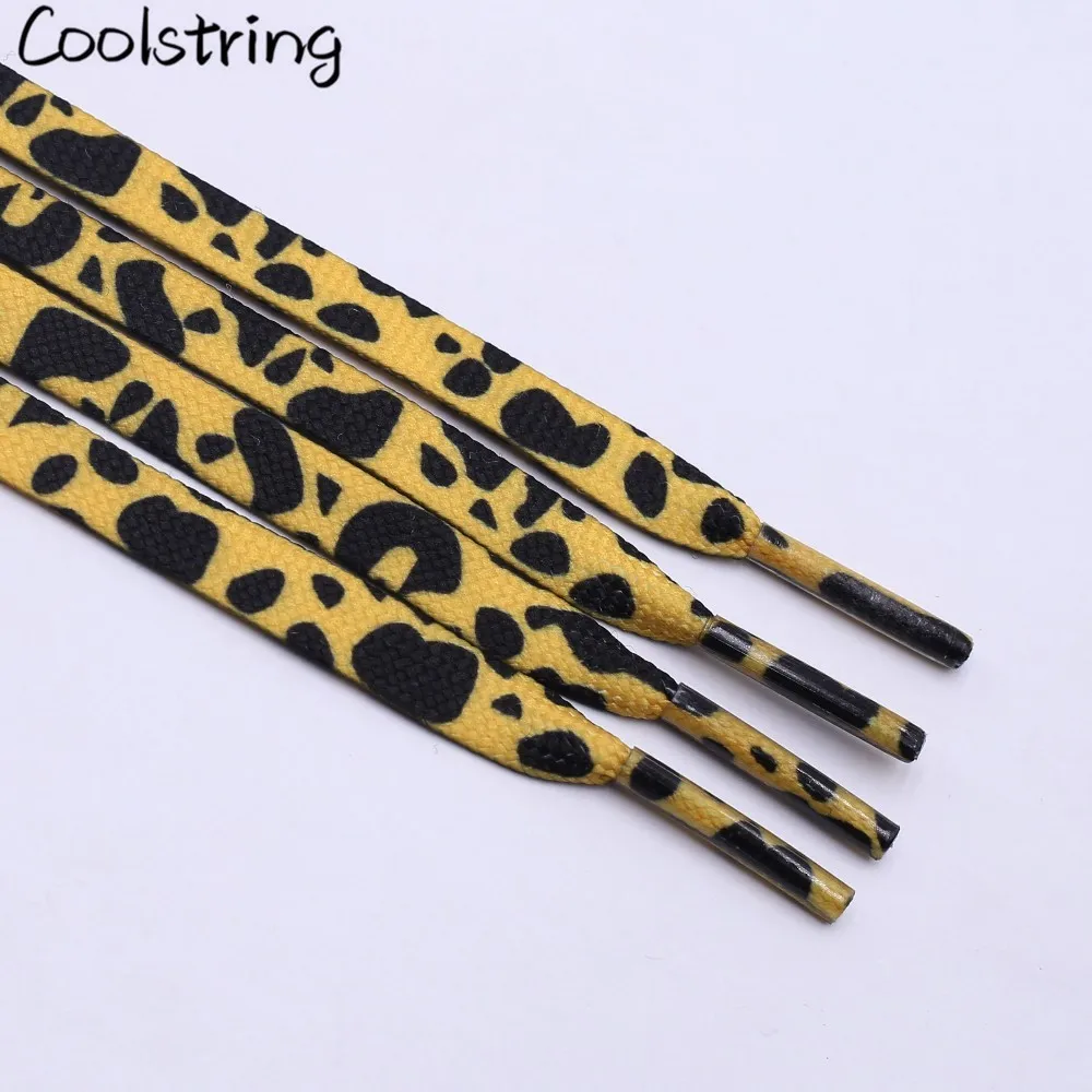 Coolstring Fashion Trend 7mm Polyester Digital Printed Leopard Flat Sports Laces Thermal Transfer Shoelaces Custom Made Latchet