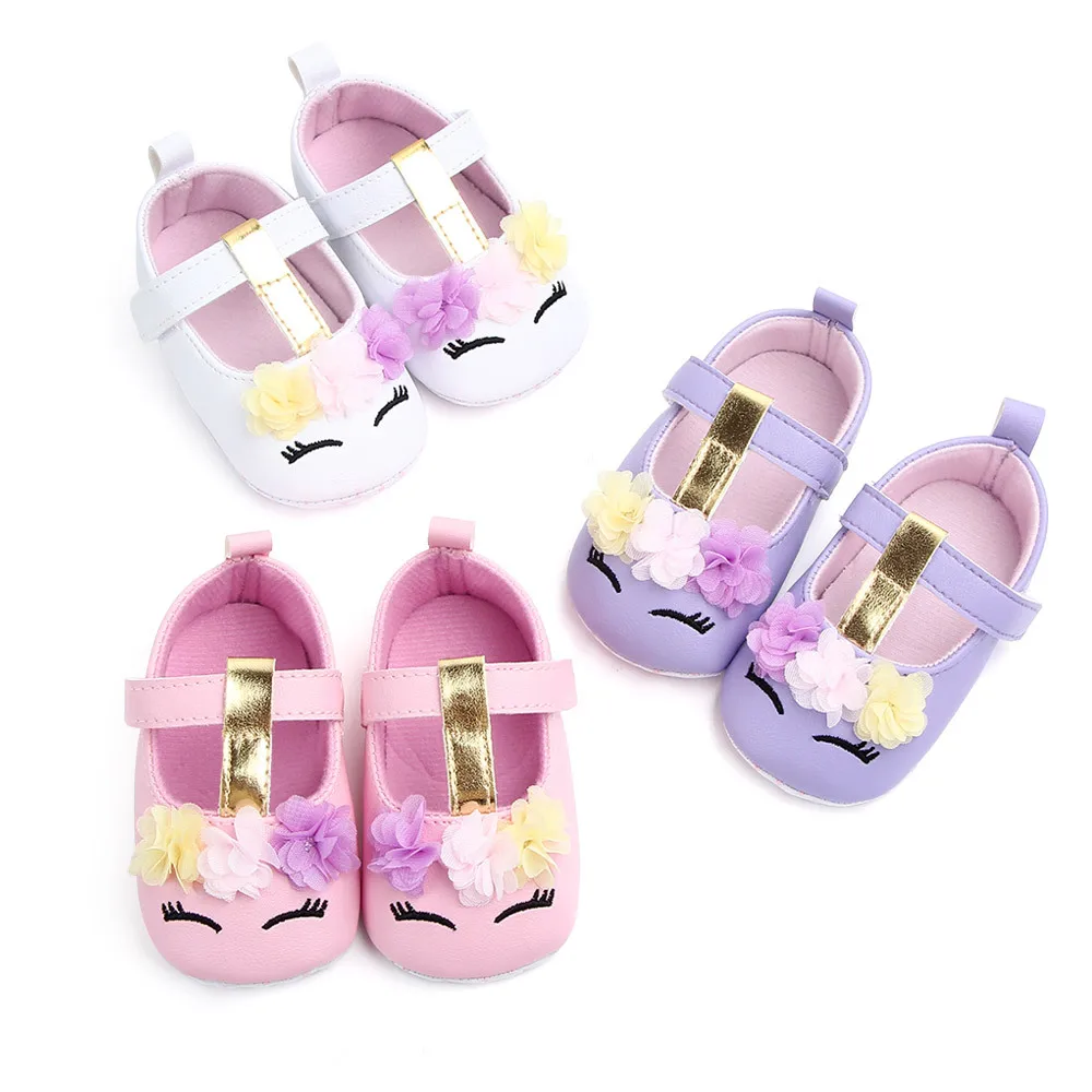 

2019 Brand New Toddler Baby Girls Flower Unicorn Shoes PU Leather Shoes Soft Sole Crib Shoes Spring Autumn First walkers 0-18M