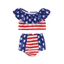 2 шт./компл. для маленьких девочек купальный костюм; принт со звездой; обувь в полоску для детей; детский комплект одежды; Двойка пляжный купальник бикини набор для детей ясельного возраста; платье