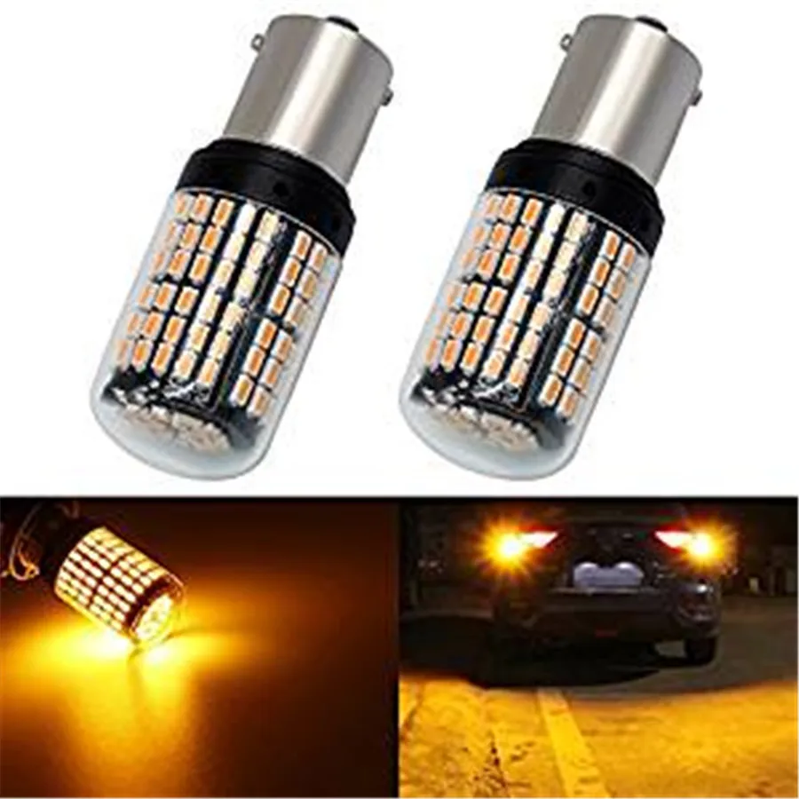 2x1156 BA15S 3014 144SMD светодиодный желтого цвета сигнала поворота огни