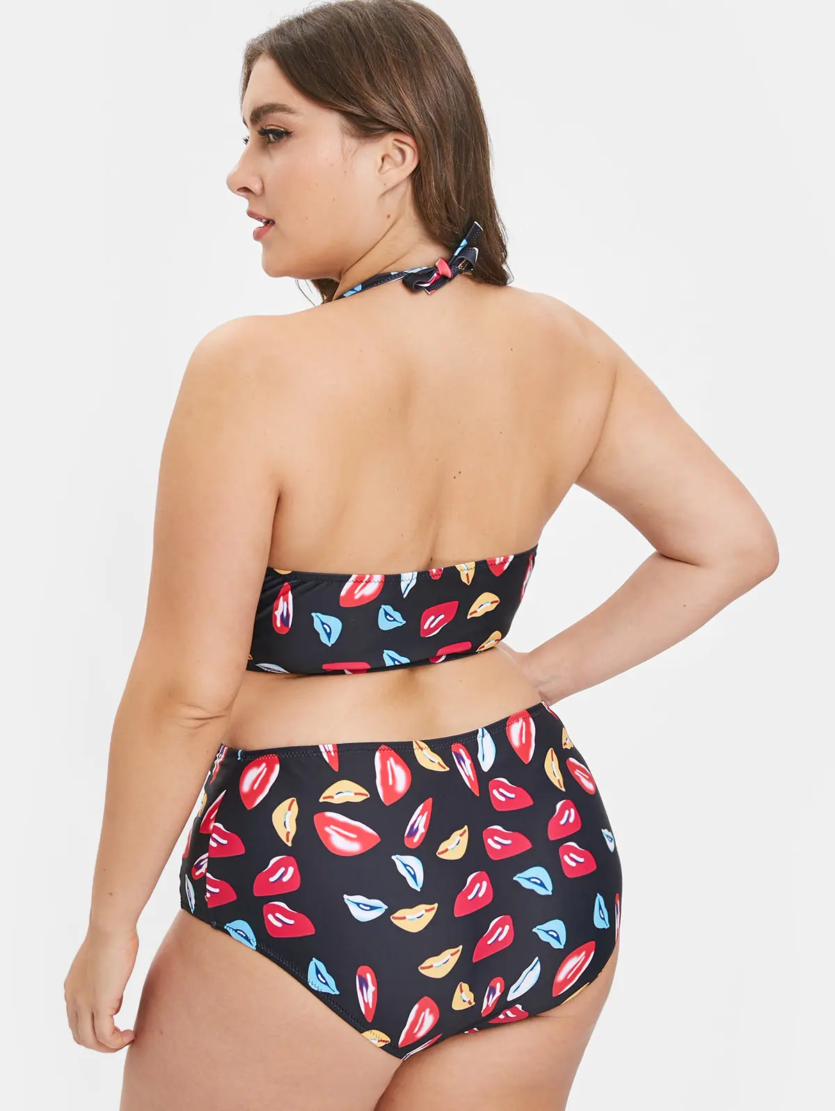 Wipalo Women Fashion Lip Print Plus Size Halter Neck Beach Set Two Pieces Ladies Swim Wear Casual 2019 Summer Bathing Suit|Спортивные