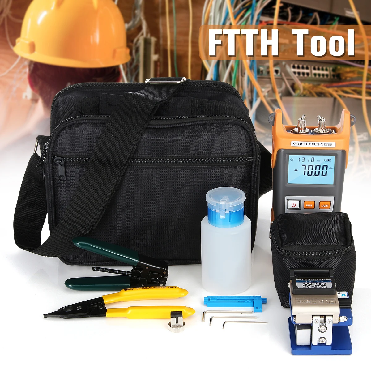

FTTH Tool Kit Visible Fiber Optic Fault Locator Power Meter Tester Cleaver Plier