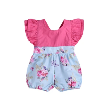 

Newborn Infant Baby Girls Floral Romper Jumpsuit Summer Backless Round Neck Sleeveless Patchwork Bird Costume Clothing Sunsuit