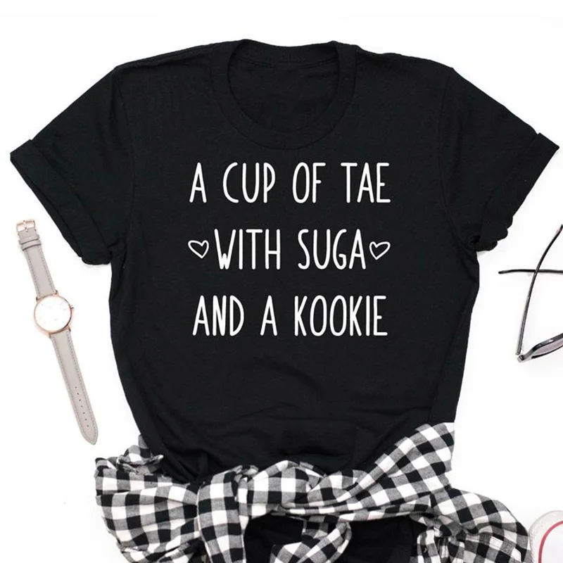 Женская хлопковая Футболка Tae Suga Kookie Повседневная футболка с надписью KPOP Agust D