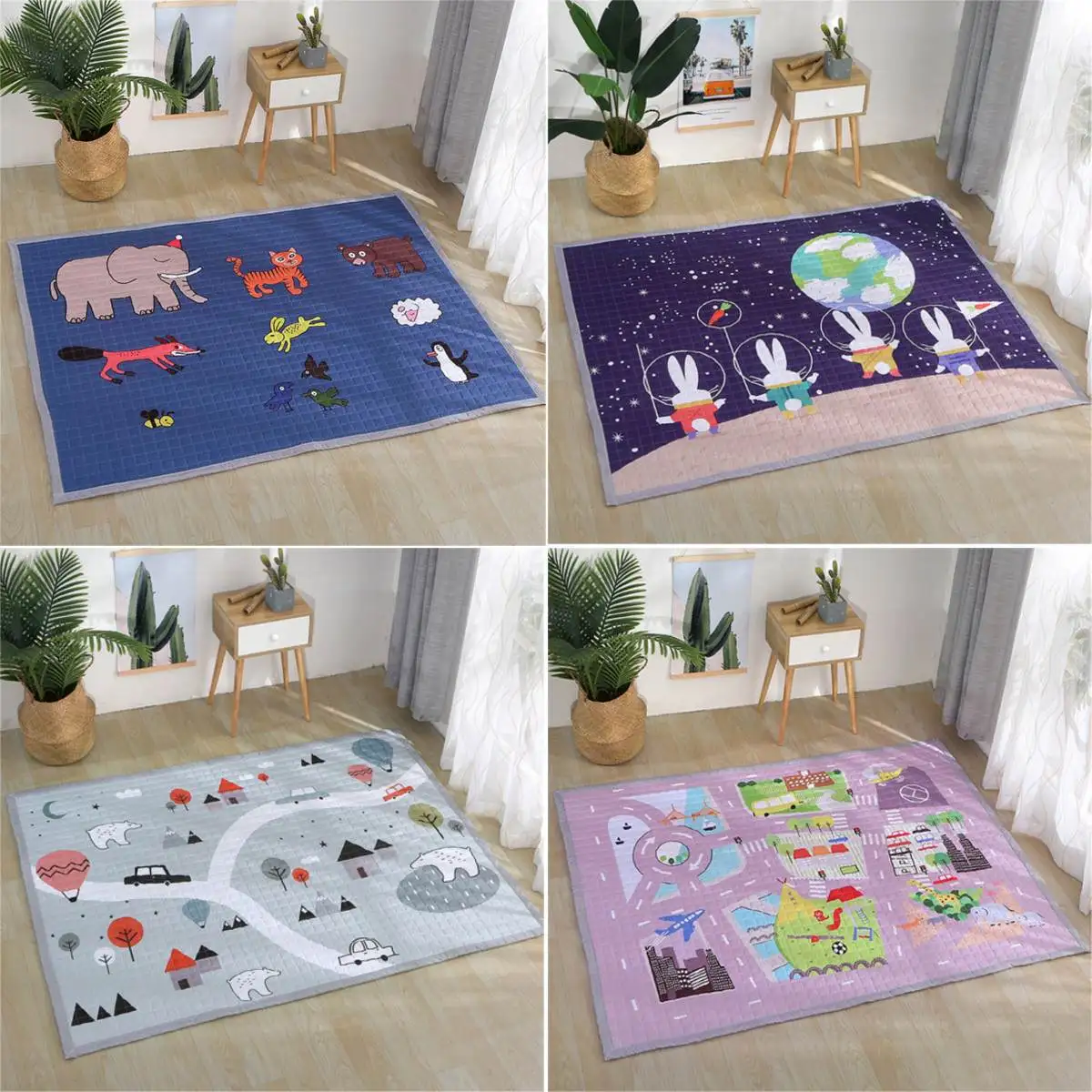 

195X145cm Polyester Baby Kids Playmat Game Activity Crawling Gym Mat Carpet Non-Slip Room Rug Foldable Cartoon Fitness Yoga Mat