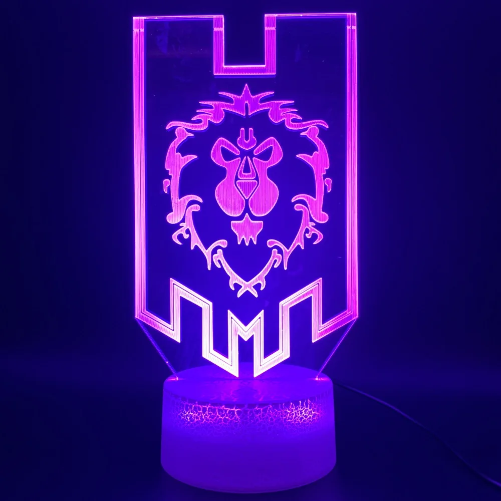 3d оптический светодиодный Ночной светильник, лампа для игры World of Warcraft, флаг льва, декоративная лампа для офисной комнаты, подарок на день рождения для детской спальни