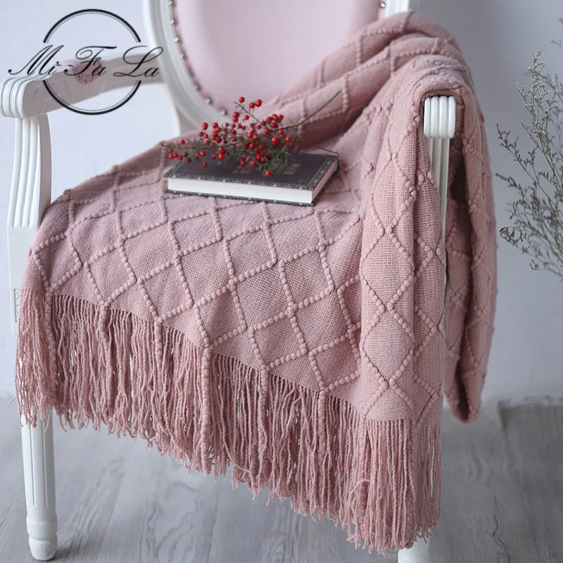 

Pink Gray Cashmere-Like Knitted Blanket on for Sofa Travel/Bed Cover /Car Decorative Portable Plaid Aircondition Bedspread Throw
