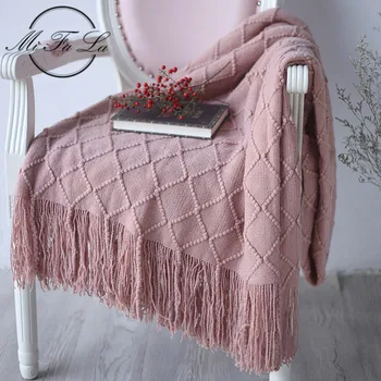 

Pink Gray Cashmere-Like Knitted Blanket on for Sofa Travel/Bed Cover /Car Decorative Portable Plaid Aircondition Bedspread Throw