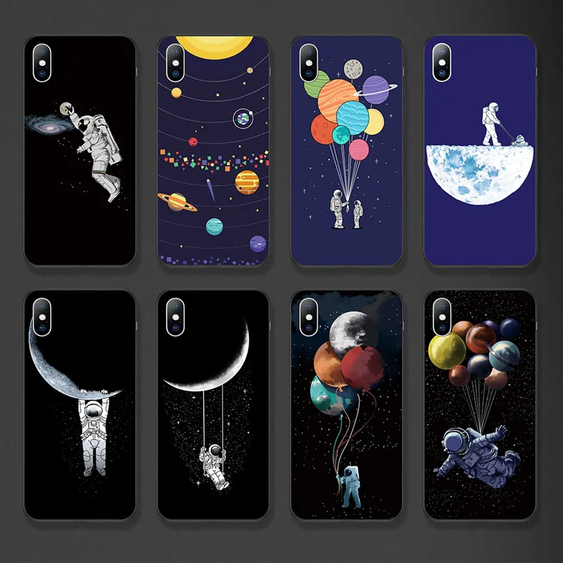 USLION Cartoon Astronaut Phone Case For iPhone 7 6 6s 8 Plus XS Max TPU Silicon Cases For iPhone X XR 5 5S SE Moon Stars Cover USLION Cartoon Astronaut Phone Case For iPhone 7 6 6s 8 Plus XS Max TPU Silicon Cases For iPhone X XR 5 5S SE Moon Stars Cover