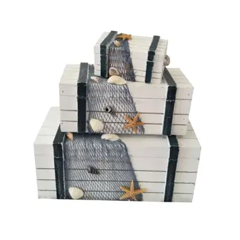 

3 Pcs Storage Boxes Desktop Wooden Mediterranean Organiser Decoration Holder Cosmetic Storage Box Container for Bedroom Home