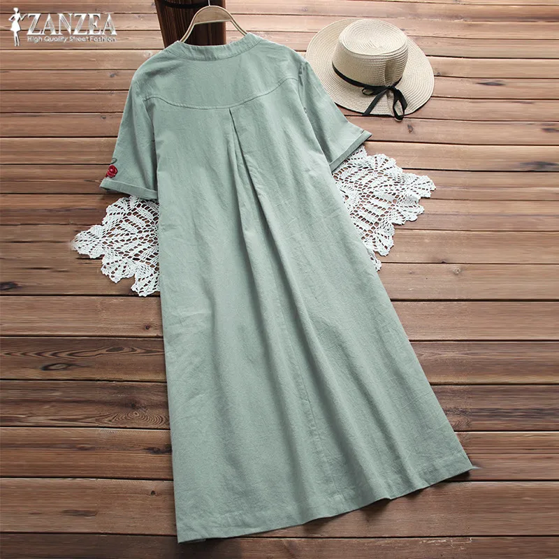 Women Embroidery Shirt Dresses Womens Summer Sudress 2019 ZANZEA Asymmetrical Dress Female Button Casual Midi Vestido Robe Femme