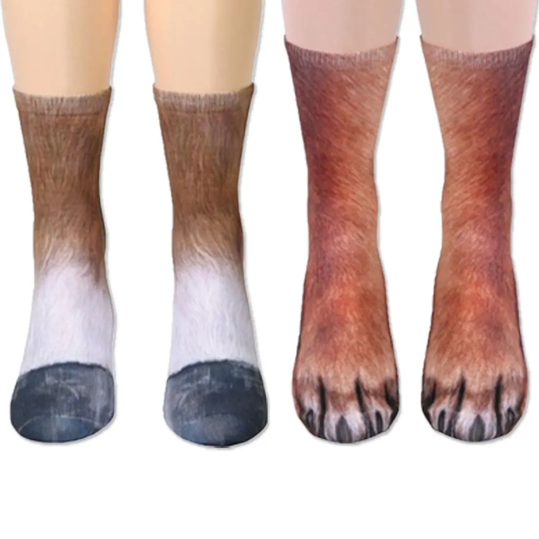 Забавные 3D с животным принтом стопы копыта Paw унисекс с круглым вырезом длинные гольфы мягкие Повседневное для взрослых унисекс обувь в форме лап животных носки для экипажа