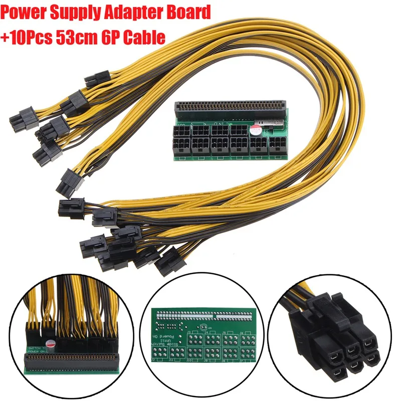 

Leory New For Ethereum Mining DPS-1200FB 18AWG Power Supply Breakout Adapter Board+10x53cm 6pin Male To Male Graphics Card Cable