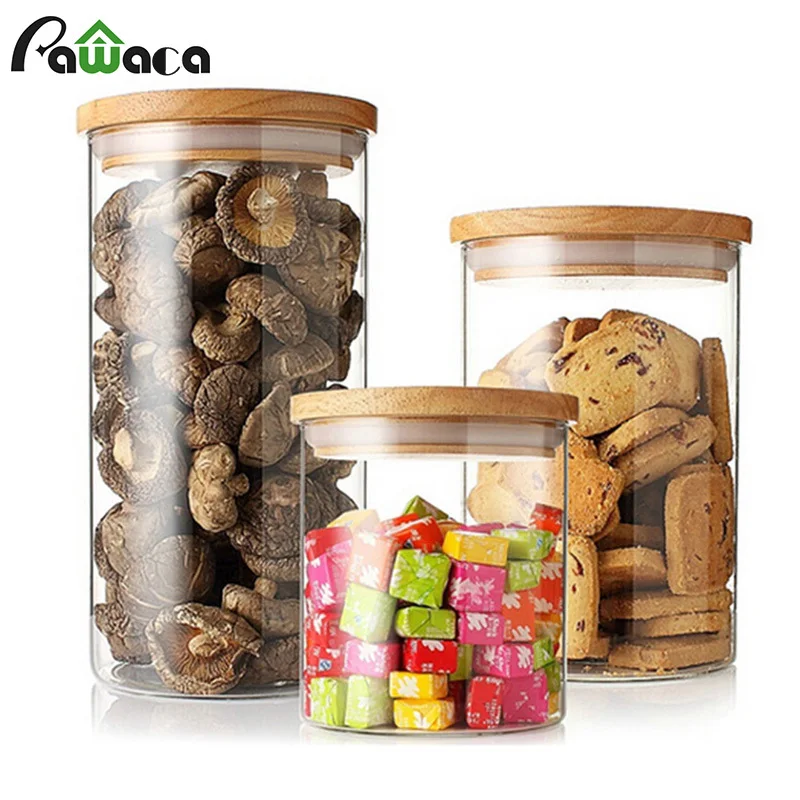 Clear Glass Food Storage Containers Grain Dried Fruit Sealed Box Snack Sugar Jar Pot With Double Layer Seal Ring Kitchen Storage