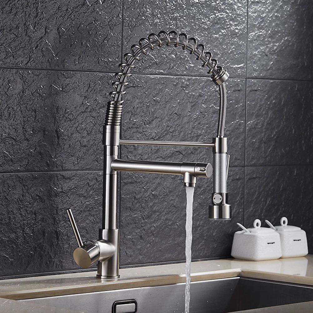 

Kitchen Faucets Home Rotating Copper Spring Leading Universal Hot and Cold Water Pull-out Spray Mixing Valve Water Faucet