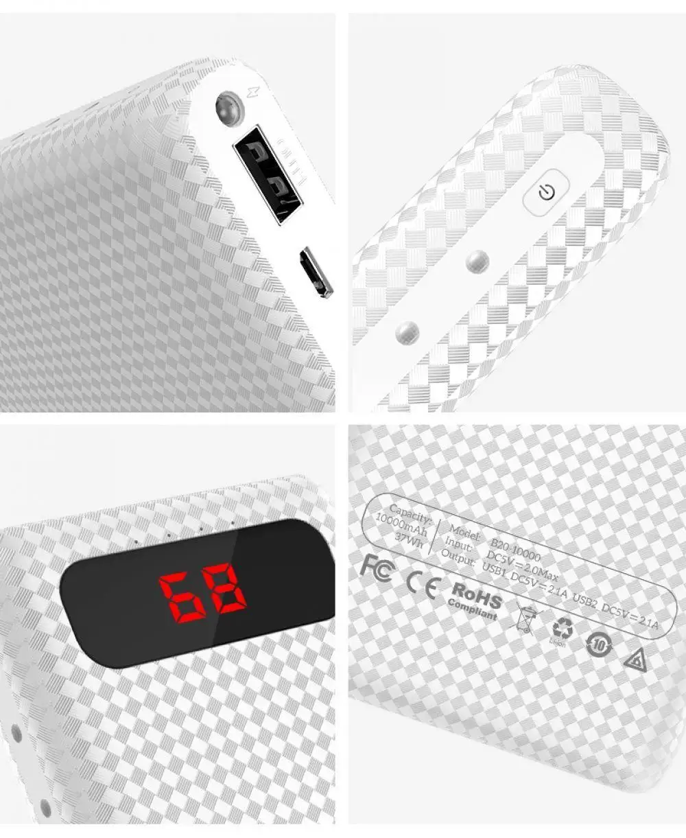 HOCO 20000 мАч Dual USB power Bank 18650 портативный внешний аккумулятор универсальный