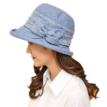 Элегантные дамы открытый летняя Панама корейский Для женщин хлопок бантом Печатные рыболовные шапки пляж шапки для рыбака складной козырек A1