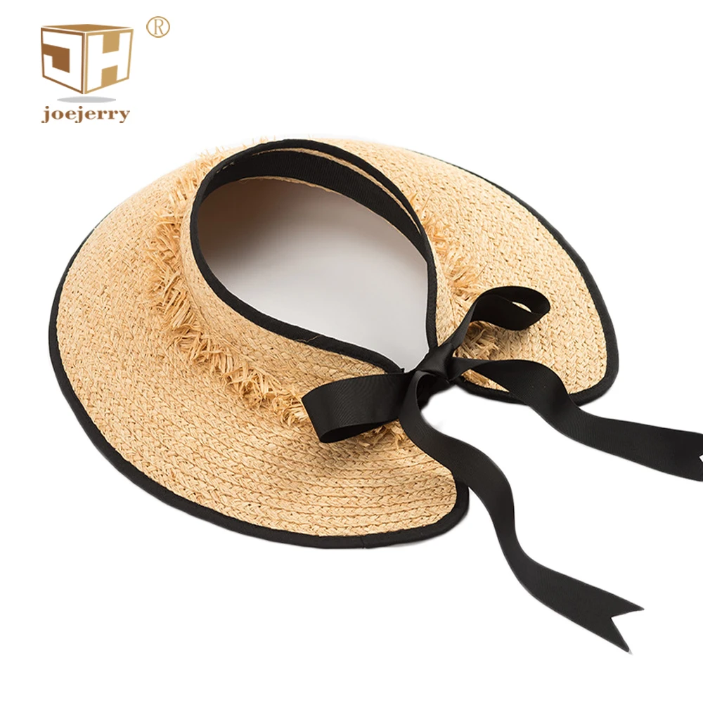 

joejerry Raffia Straw Hat Beach Cap Face Sun Visor Hat Women's Summer Hats Ladies Foldable 2019