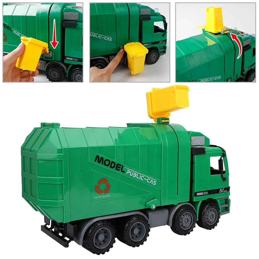 Детская модель инерционного мусоровоза, санитарная модель автомобиля, игрушки с тремя мусорными баками для детей, инерционная Инженерная Чистящая машина