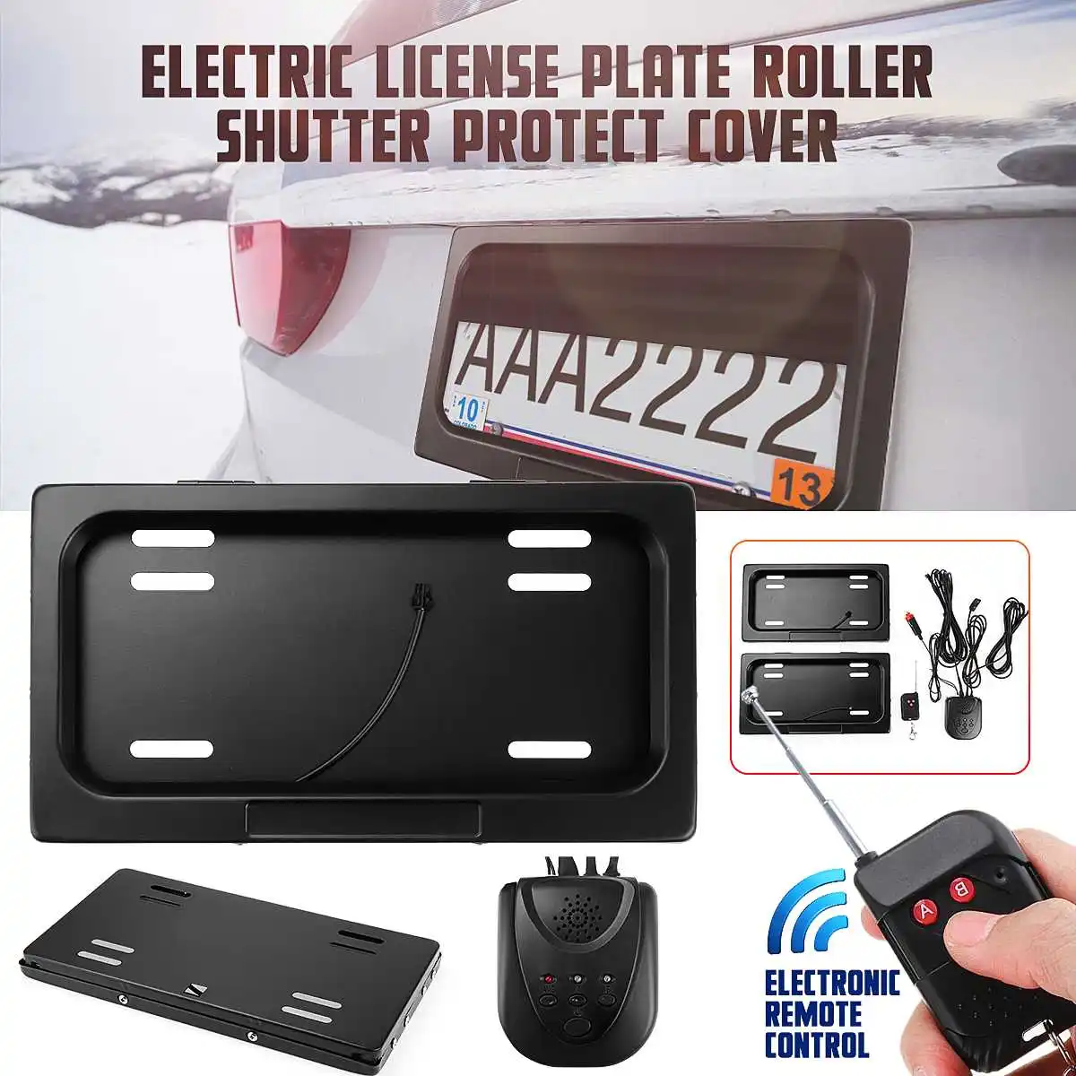 

License Plate Frame Car Number Holder Protect Cover Mount Bracket Remote Control Electric Car License Plate Roller Shutter