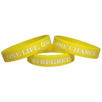 

100pcs Inspirational Quote yellow orange ONE Life, ONE Chance NO Regrets wristband silicone bracelets free shipping by ePacket A
