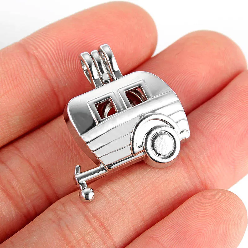 

Creative Silver Hair Dryer Globe Bus Pearl Cage Pendant DIY Essential Oil Diffuser Locket Necklace For Unisex Jewelry Accessory
