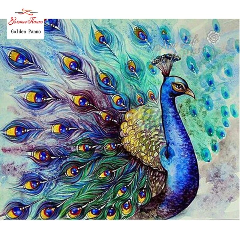 Golden panno Diamond Embroidery Set Full Painting 5d Picture Stone Wall Decoration Peacock Animal | Дом и сад