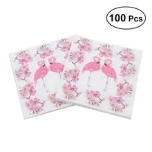 100 шт цветочные печатные Мультяшные салфетки одноразовые розовые Фламинго ткани для свадьбы, дня рождения, вечеринки