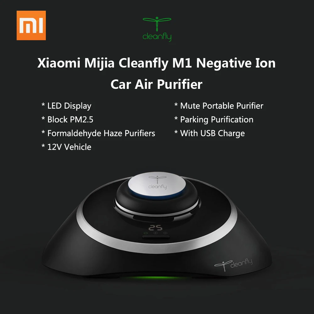 Xiaomi Mijia Cleanfly M1 автомобильный Анионный очиститель воздуха светодиодный дисплей немой портативный очиститель поддержка очистки парковки USB