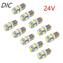 5 шт. 24 В/12V Ba9s 5050 5-SMD автомобиля светодиодный лампы 110 люмен T4W 1445 H6W Боковой габаритный фонарь светильник двери внутренняя Лицензия плиты Клин...