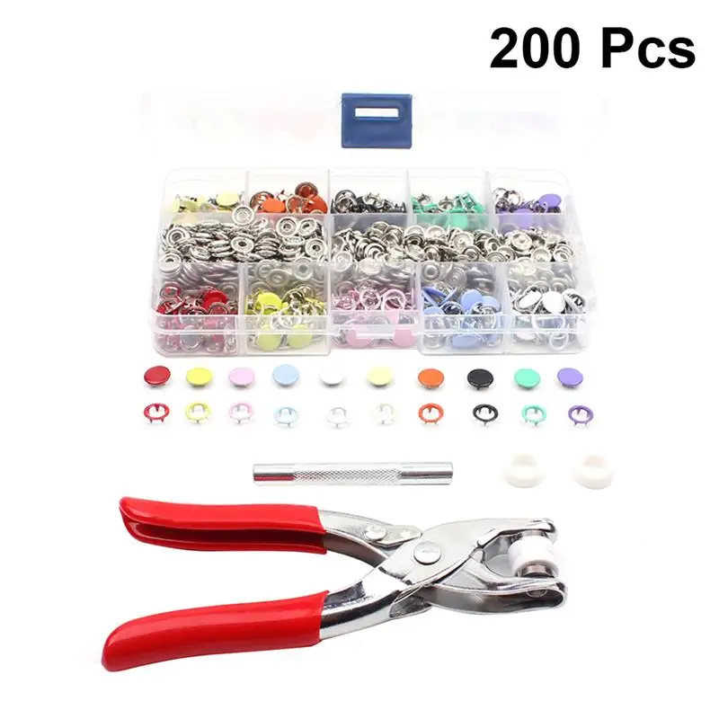 

200PCS Buckles With Plier Press Studs Romper Snaps Prong Buckle Metal Ring Button Sewing Craft For Clothing Sewing Supplies