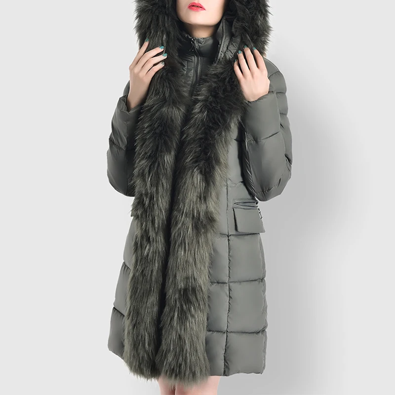 Outwear Plus Size Damen Winter Mantel Mit Daunenjacke Kapuze Parka Fashion Lange Verdicken Schwarzgraukhaki Kunstpelzkragen Wipalo Mantel XZOkuPi