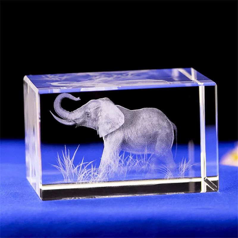 

Home Decor Crystal Cuboid Ornaments 3D Carving Elephant Model Children's Gift Fengshui Crafts Home Decoration Accessories